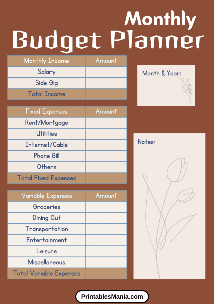 Romantic Floral Budget Planner