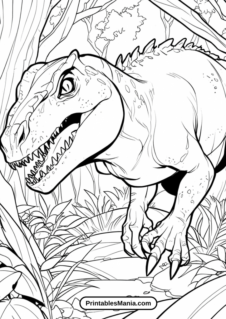 Free Coloring Page of Indominus Rex on the Hunt