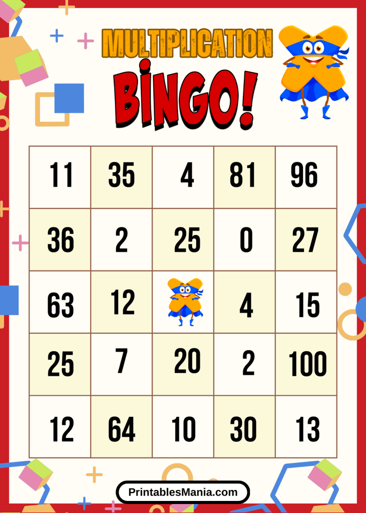 Engaging Multiplication Bingo Printable For Students