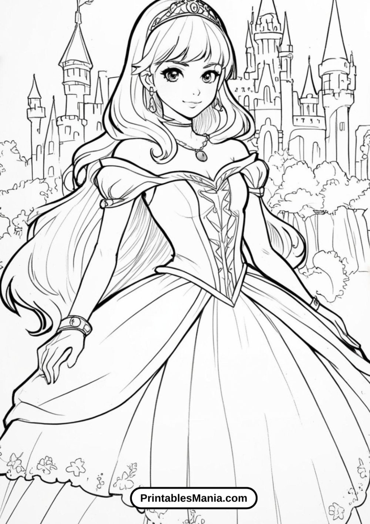 Princess Birthday Party Scene to Color