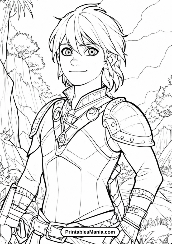 Hiccup in his Viking Chief Outfit Coloring Page