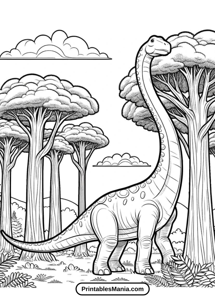 Brachiosaurus Grazing on Tall Trees Coloring Page