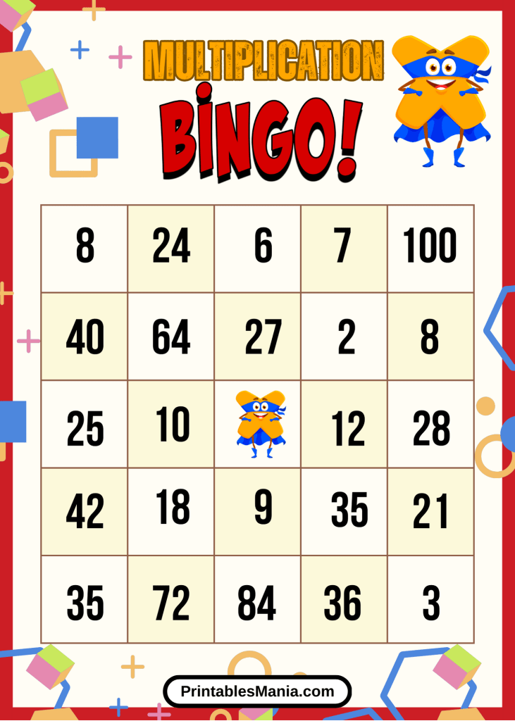 Free Math Bingo Game With Multiplication Tables