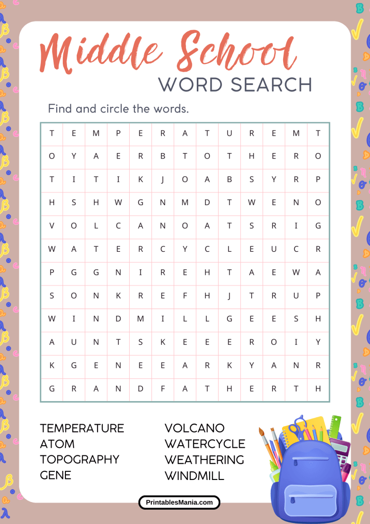 Middle School Word Search Puzzle With Social Studies Vocabulary