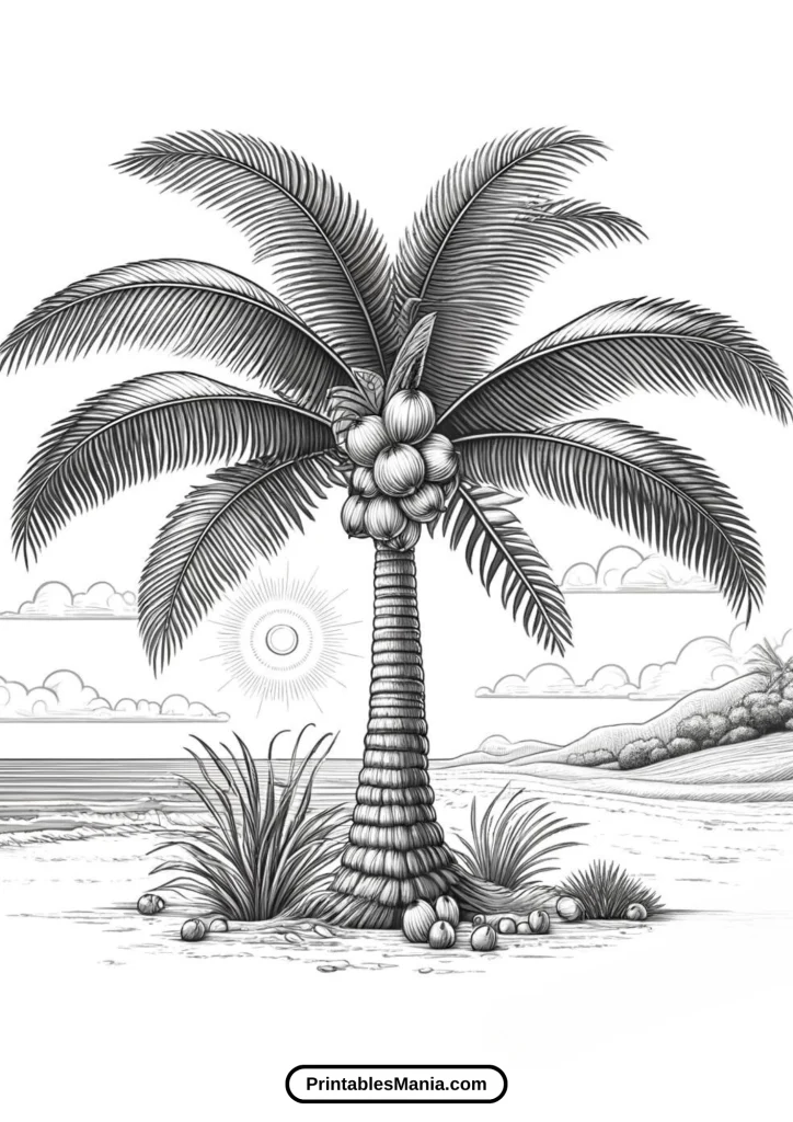 Palm Tree And Coconuts Coloring Page