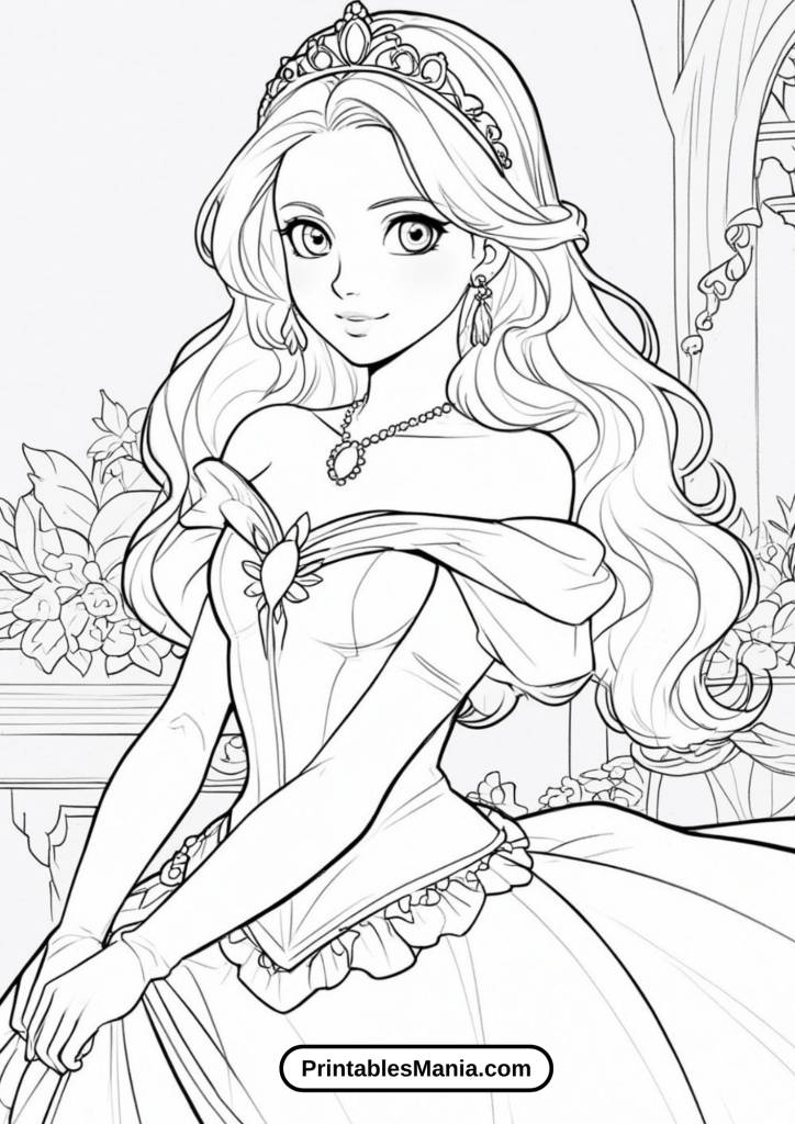 Princess with Long Flowing Hair Coloring Page