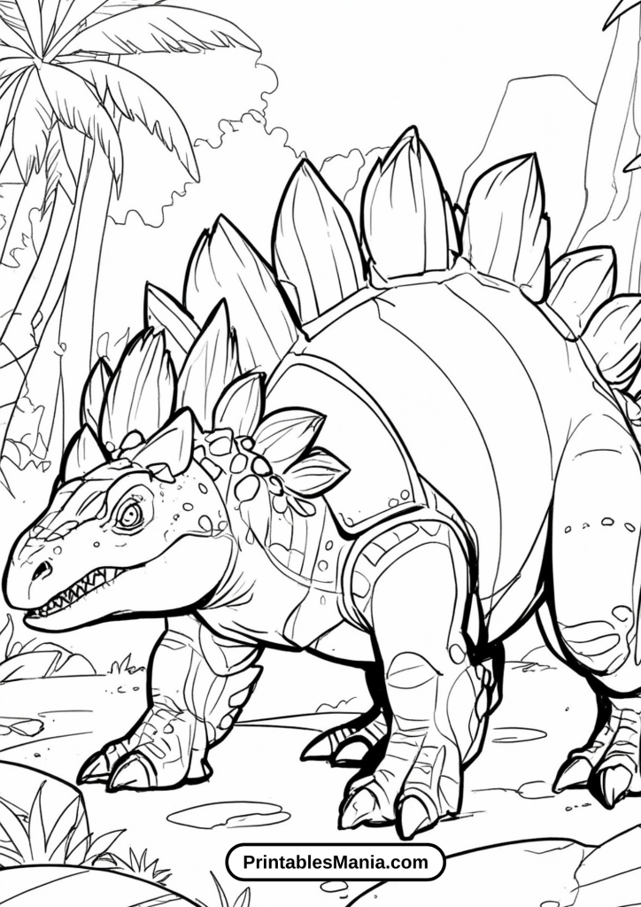 Stegosaurus with Armored Plates Coloring Sheet