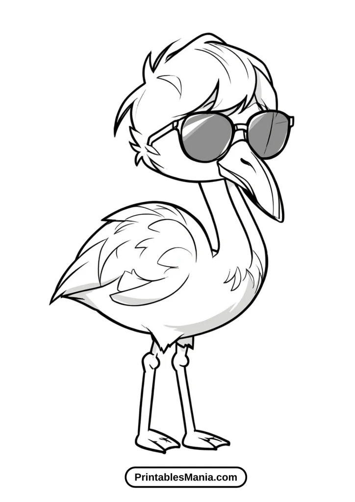 Cartoon Flamingo With Sunglasses Coloring Page For Preschoolers