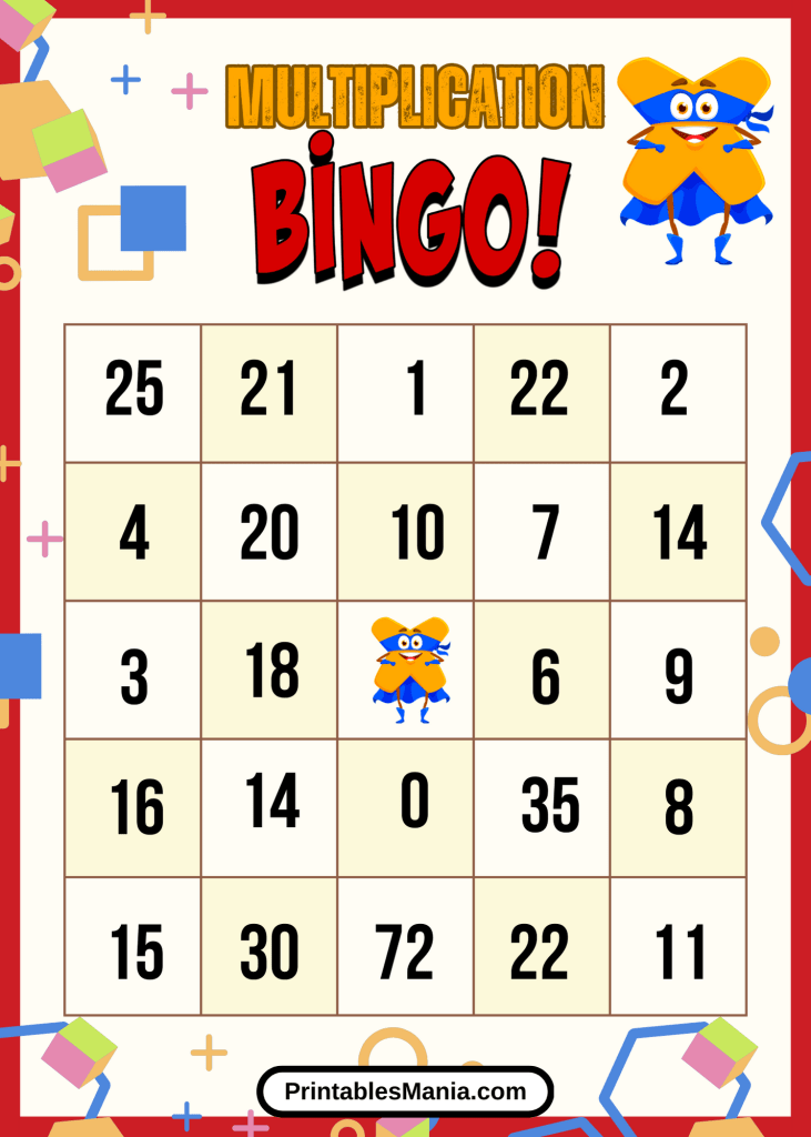 Downloadable Multiplication Bingo Cards For Kids