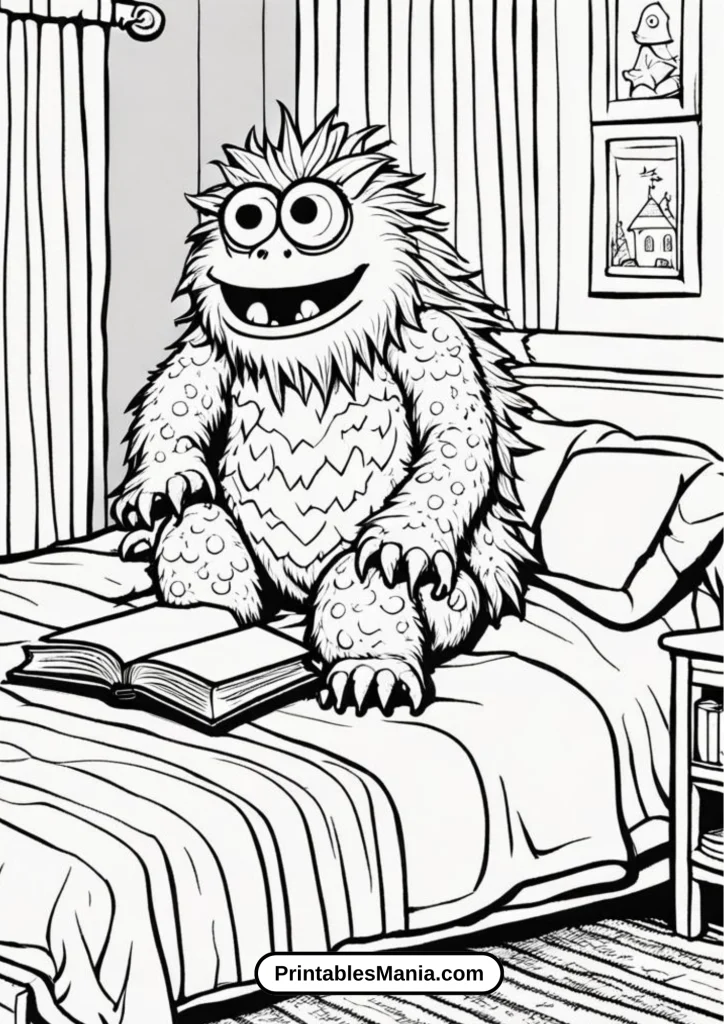 Quiet time My Pet Monster Reading A Book Coloring Page