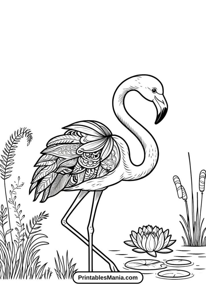 Elegant Flamingo With Long Legs And Detailed Feathers