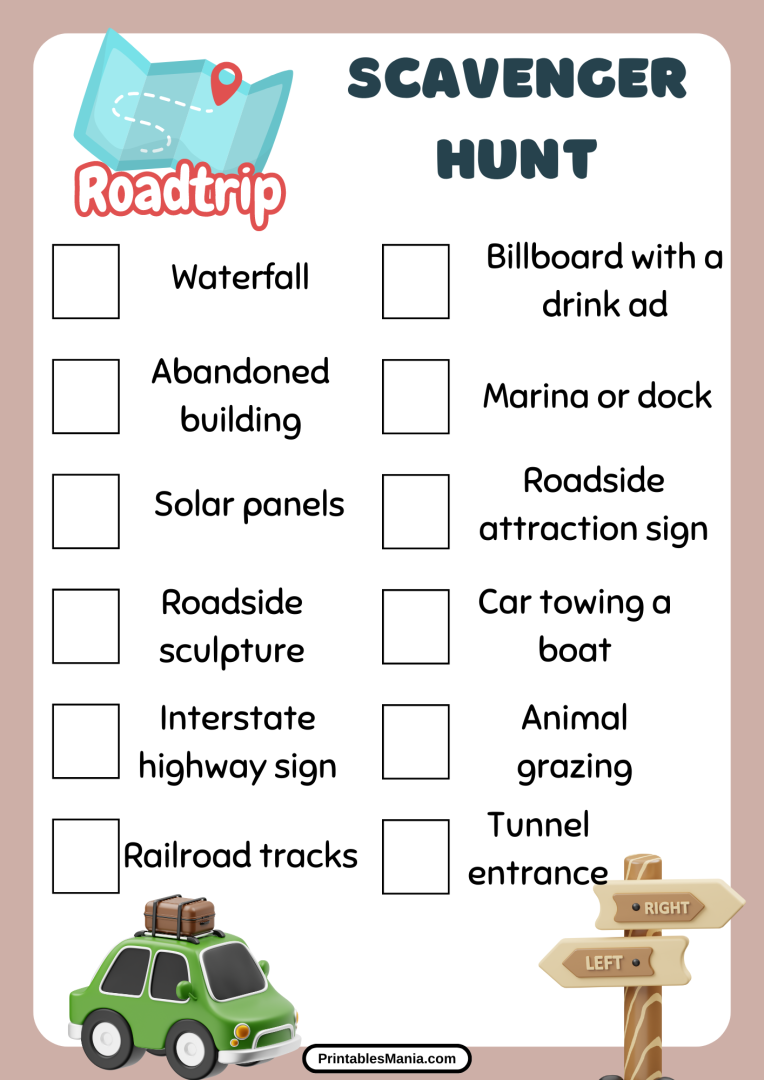 Road Trip Scavenger Hunt Printable - Printables Mania