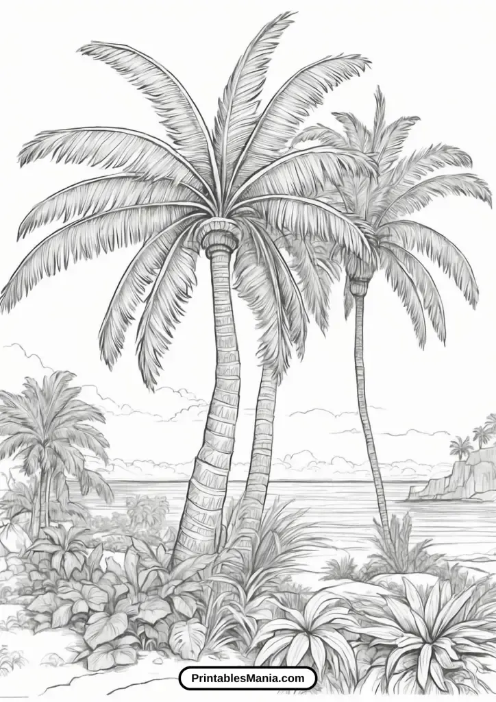 Palm Tree Coloring Page With Sunset