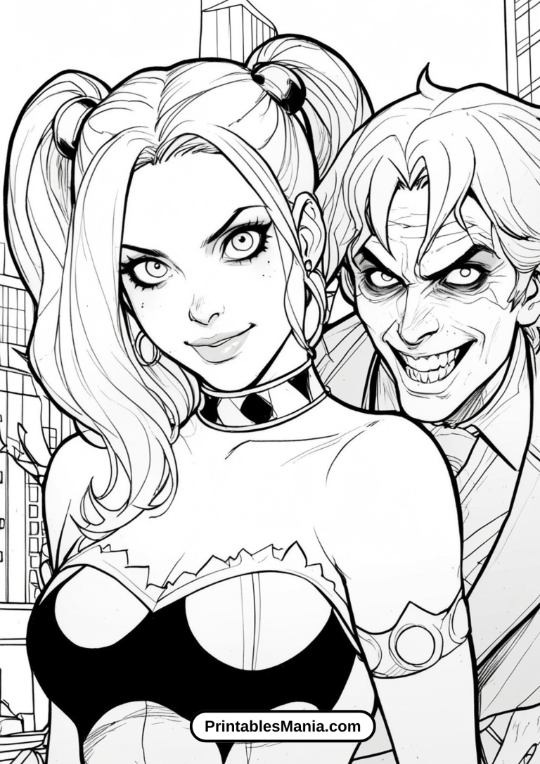 Free Harley Quinn and Joker Coloring Pages: Download Printable Sheets ...