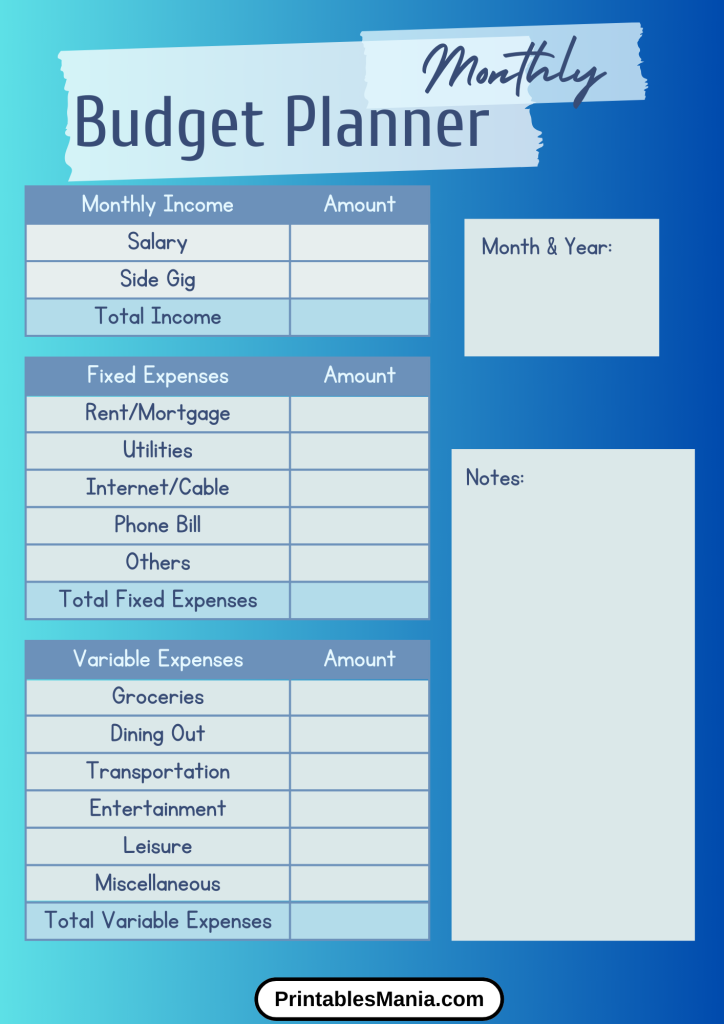 Customizable Family Budget Planner Printable for Detailed Planning