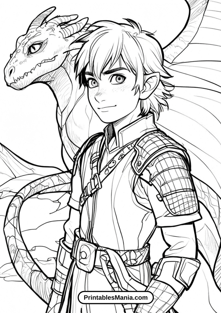 Hiccup and Toothless Discovering an Ancient Dragon Sanctuary Coloring Sheet