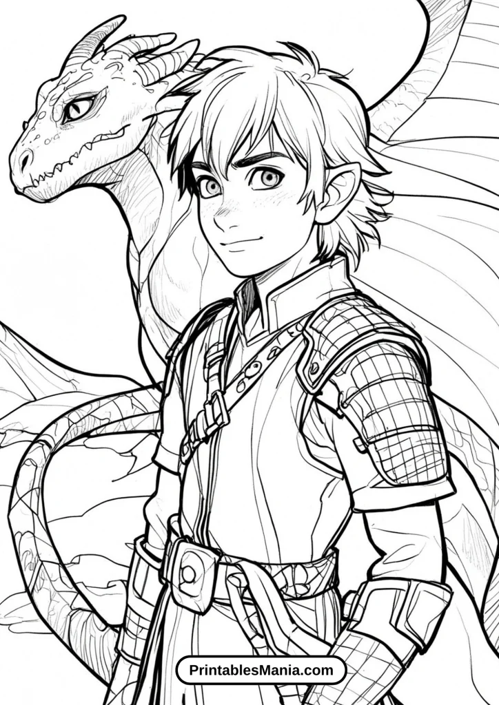 Hiccup and Toothless Discovering an Ancient Dragon Sanctuary Coloring Sheet