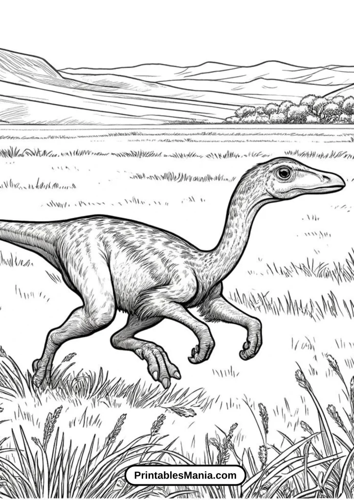 Gallimimus Running Across the Plains Coloring Sheet