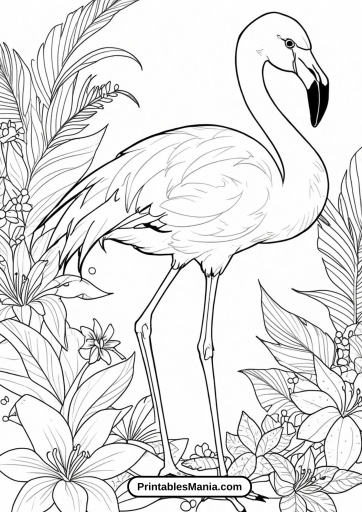 Flamingo With Floral Patterns For Adult Coloring Book