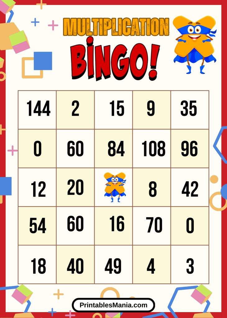 Printable Bingo Game For Practicing Multiplication