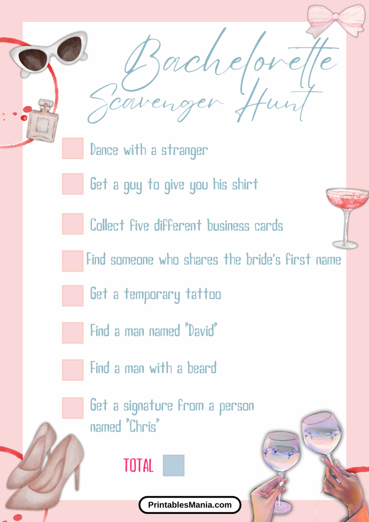 Bachelorette Scavenger Hunt List Details