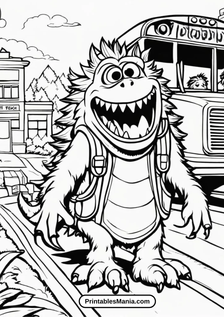 Road trip My Pet Monster In A Car Coloring Page For Travel Themes