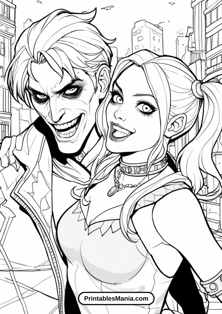 Harley Quinn and Joker Themed Party Coloring Sheet