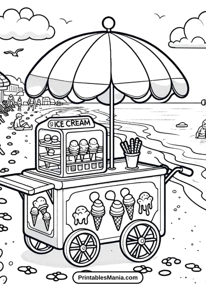 Outdoor Ice Cream Cart Coloring Page 