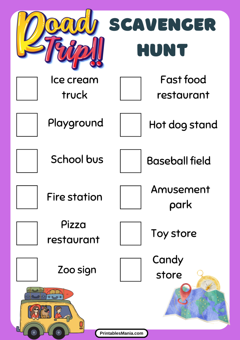 Road Trip Scavenger Hunt Printable - Printables Mania
