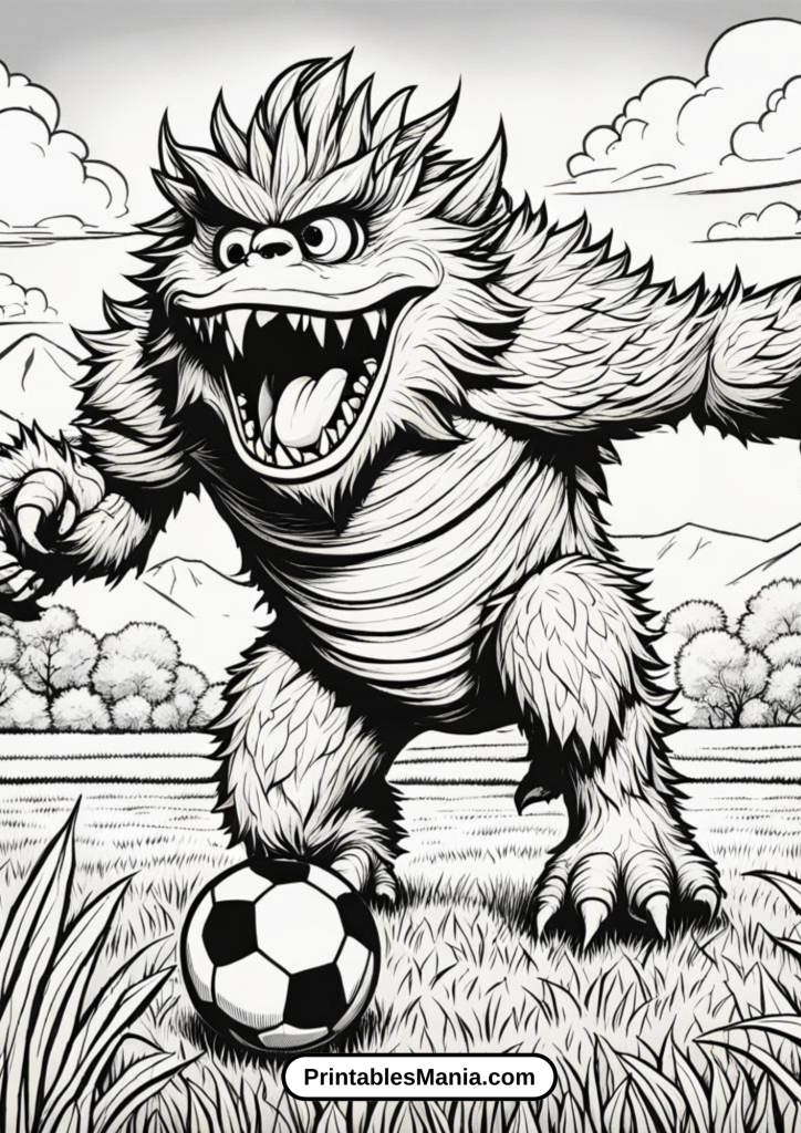 My Pet Monster Character With A Soccer Ball Coloring Page