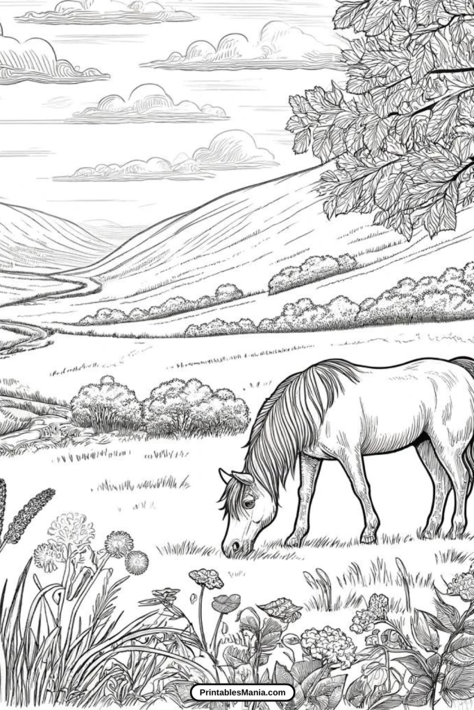 Realistic Horse Coloring Pages With Detailed Line Art