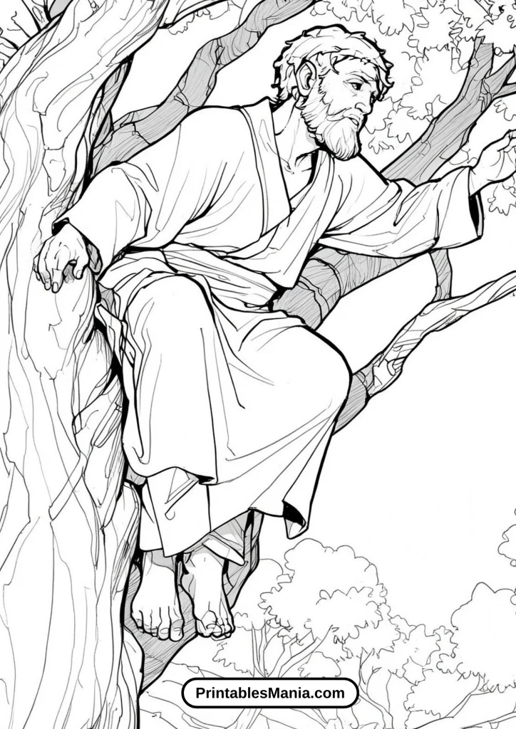 Zacchaeus Tree Climbing Scene to Color