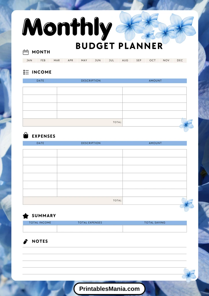 Printable Budgeting Tool With Sections for Fixed and Variable Expenses.