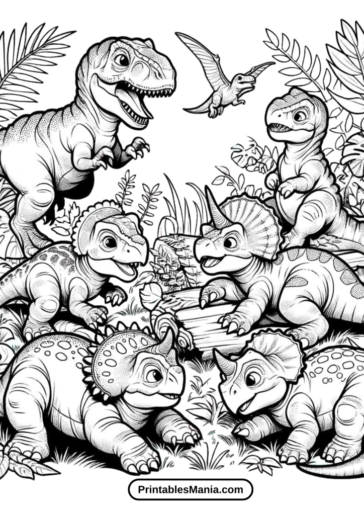 Jurassic World Baby Dinosaurs Playing Coloring Sheet