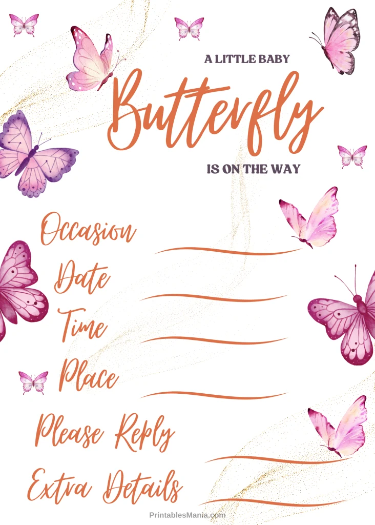 Cute Butterfly Baby Shower Invitation Template Free Download