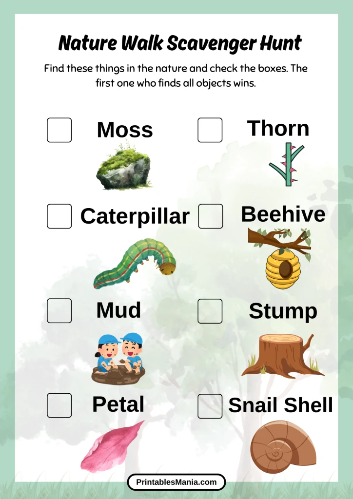 free printable nature walk scavenger hunt