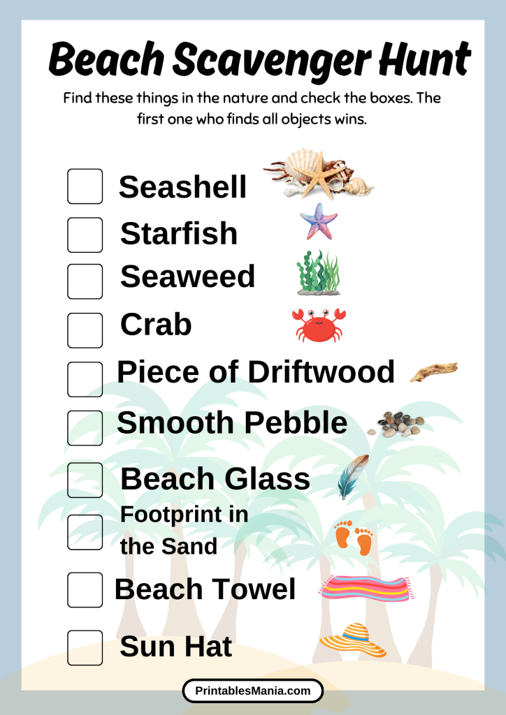 free printable beach scavenger hunt