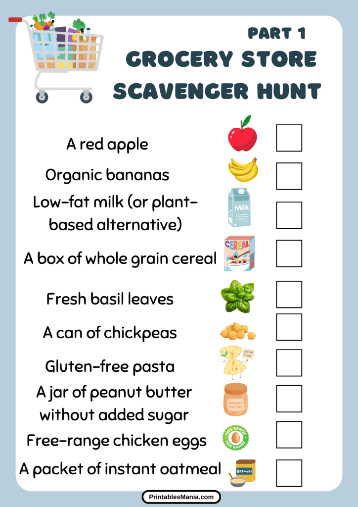 Printable Checklist For A Grocery Store Scavenger Hunt Challenge