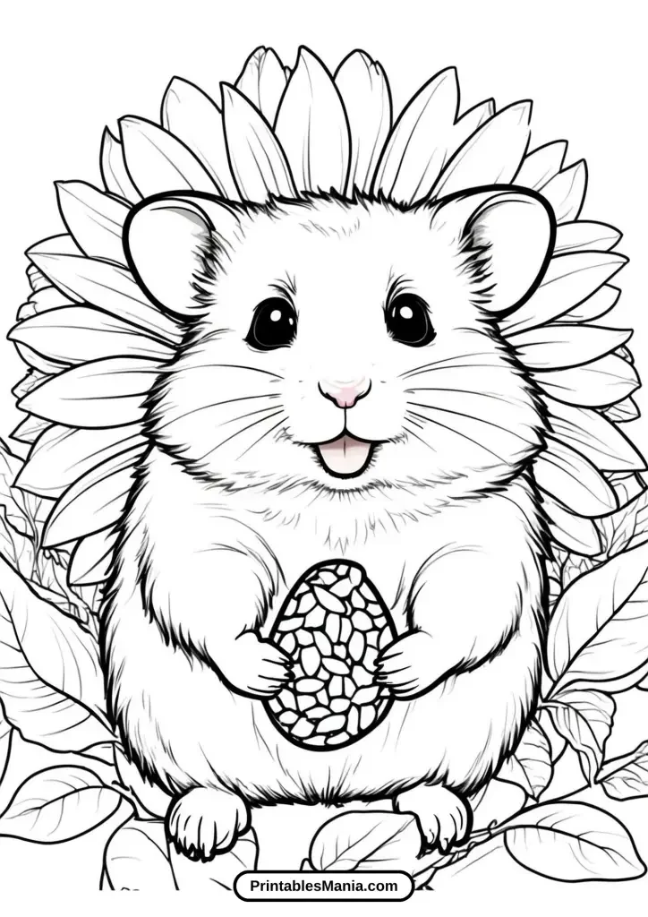 cute hamster coloring page with a sunflower seed