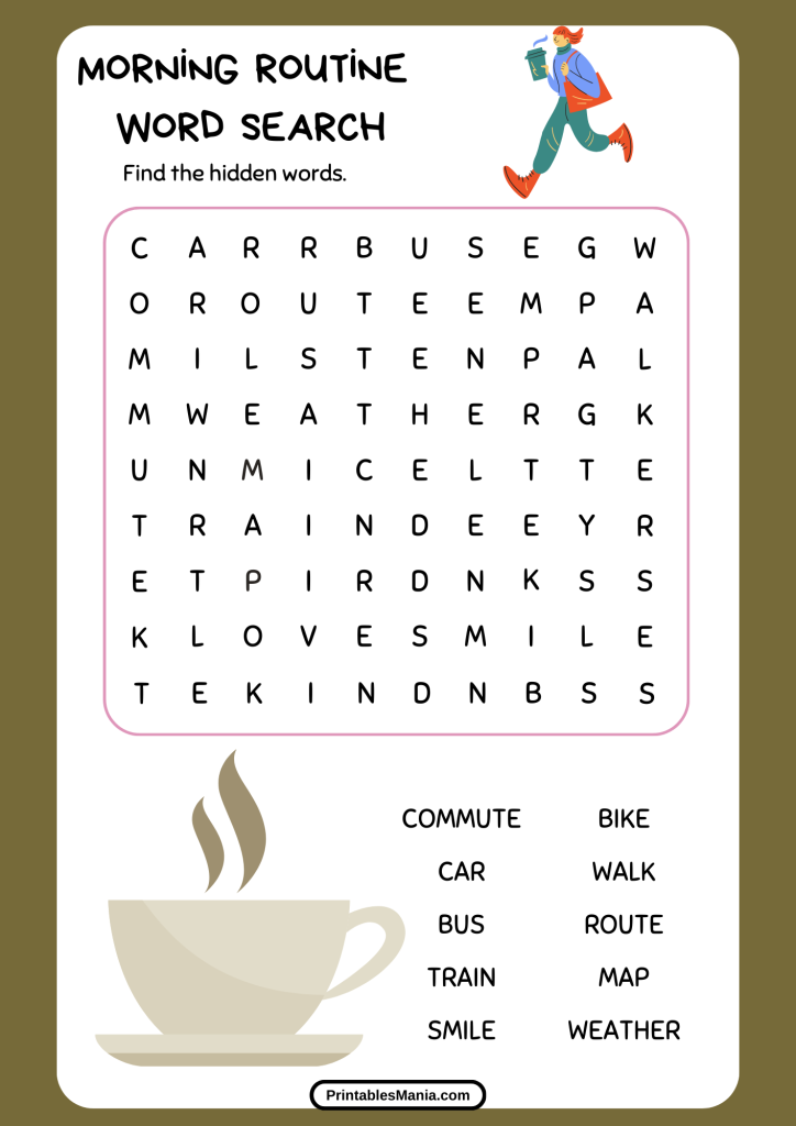 free morning routine word search download