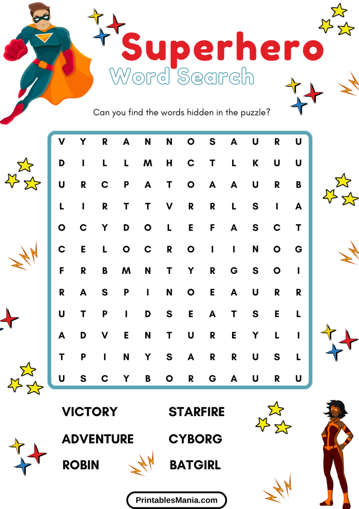 Kids Superhero Word Search Fun