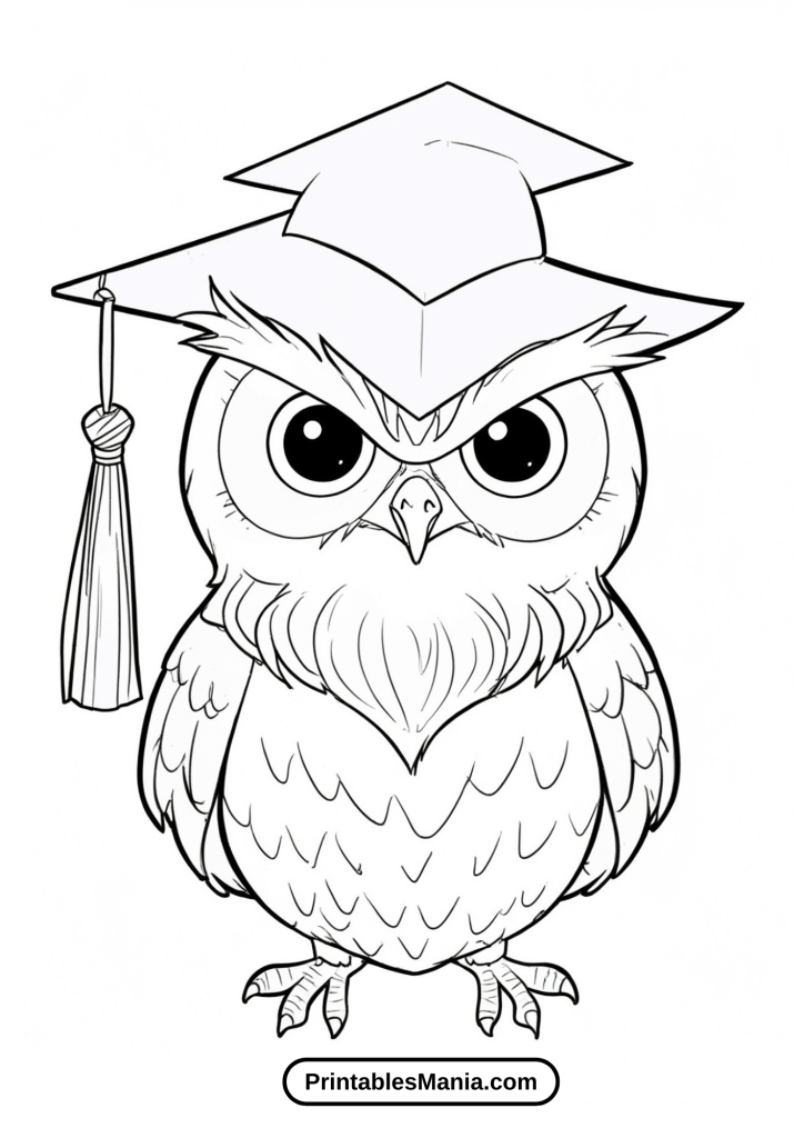 coloring page of a wise owl with a graduation cap