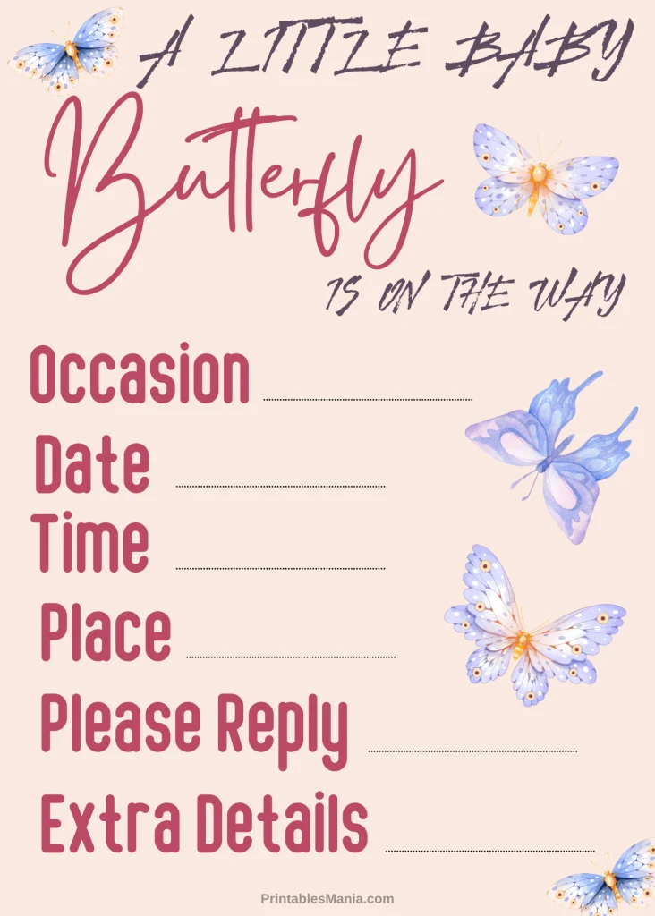 Delicate Butterfly Baby Shower Invitation For Spring-themed Shower