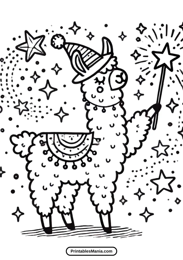 llama at a birthday party coloring page