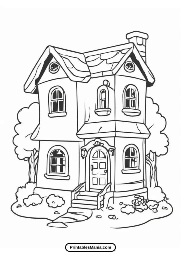 easy house coloring page for preschoolers