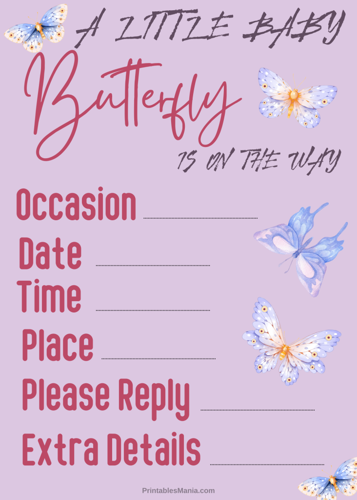 Modern Free Butterfly Baby Shower Invitation