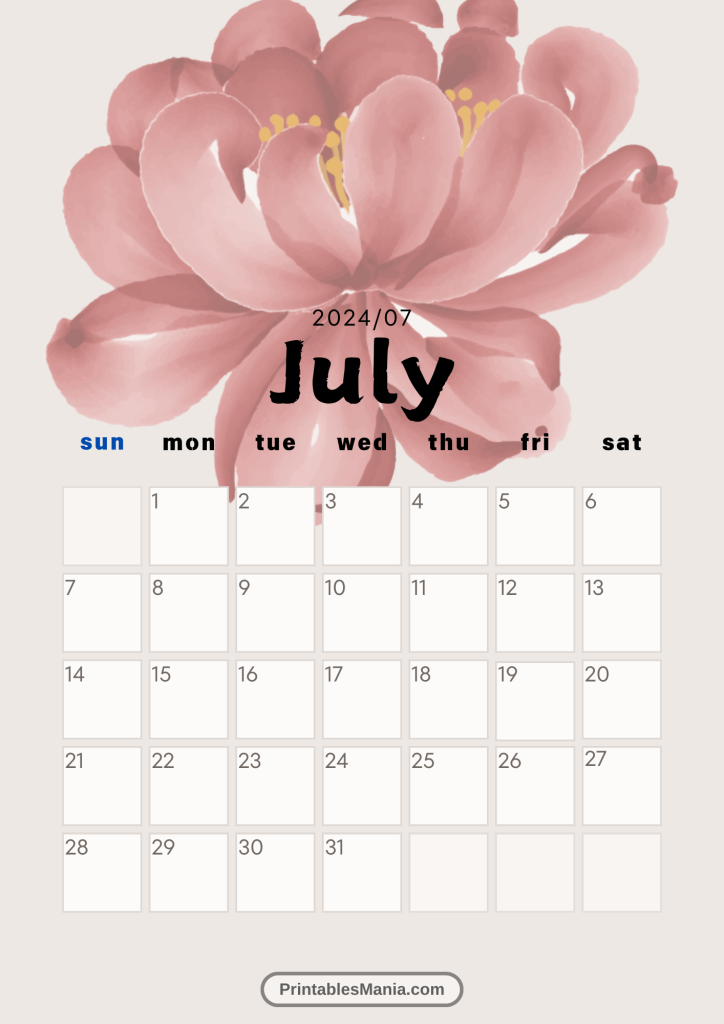 floral july calendar 2024