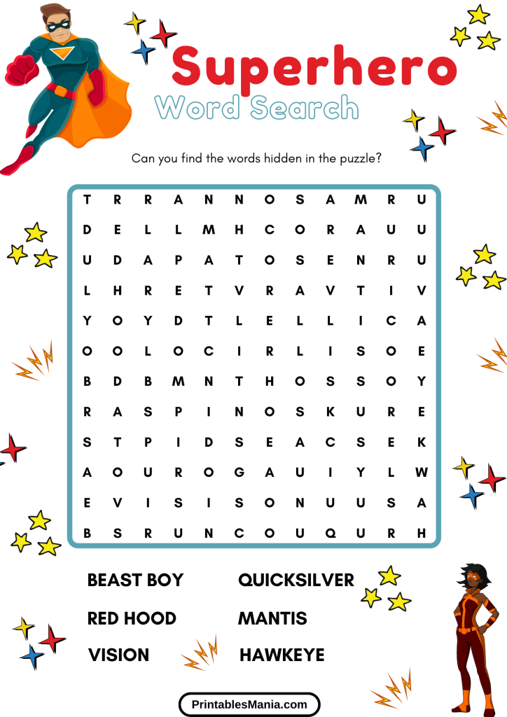 Printable Hero Word Game