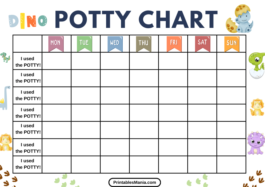 Potty Training Chart With Dinosaur Design