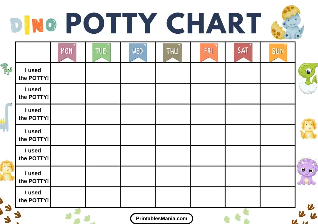 Potty Training Chart With Dinosaur Design